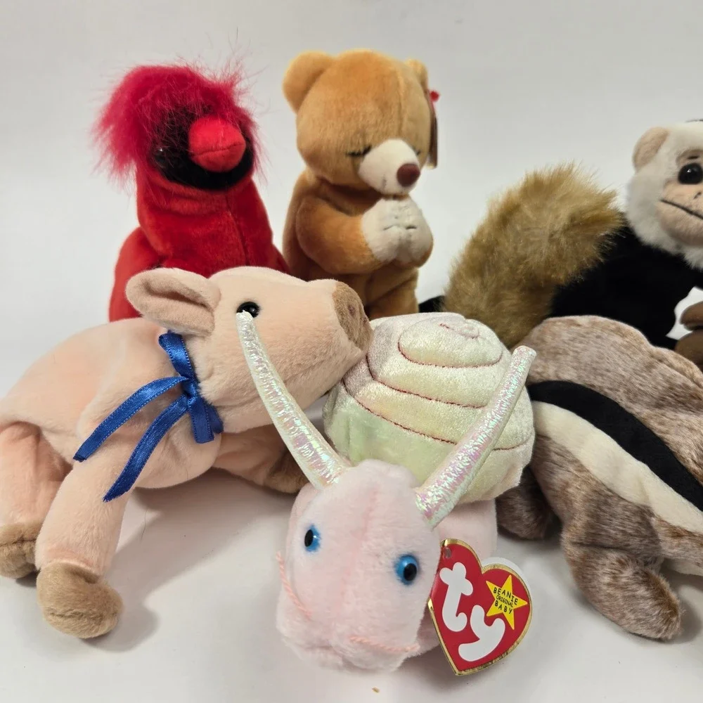 Ty Beanie Babies Lot Swirly Snail Stretch Ostrich Nuts Squirrel Mac Monkey Hope